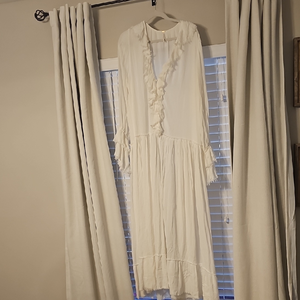 Free People Gold Embellished Long Sleeve Gown